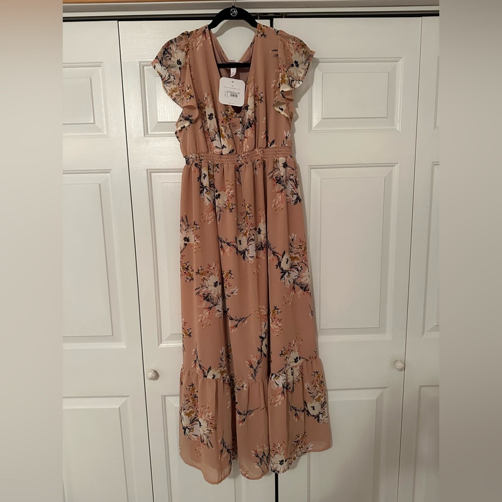 Maternity  Floral Ruffle Sleeve Maxi Dress